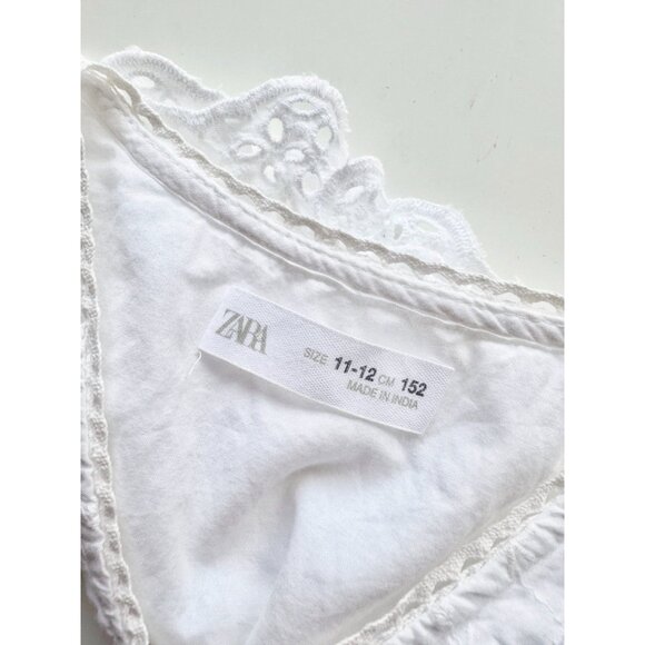 Girls' ZARA White Cotton Poplin Embroidered Eyelet Tiered Maxi Dress, Size 11-12 - Picture 11 of 14